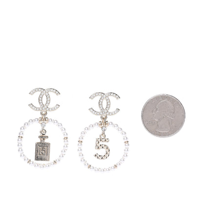 Chanel Crystal Pearl Charms CC Drop Earrings Gold 2 of 5