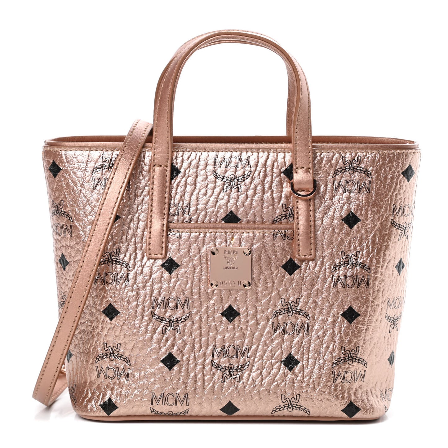 Metallic Visetos Mini Anya Top Zip Shopper Tote Champagne Gold