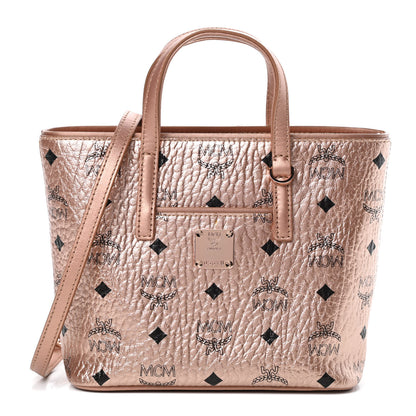 MCM Metallic Visetos Mini Anya Top Zip Shopper Tote Champagne Gold 1 of 10