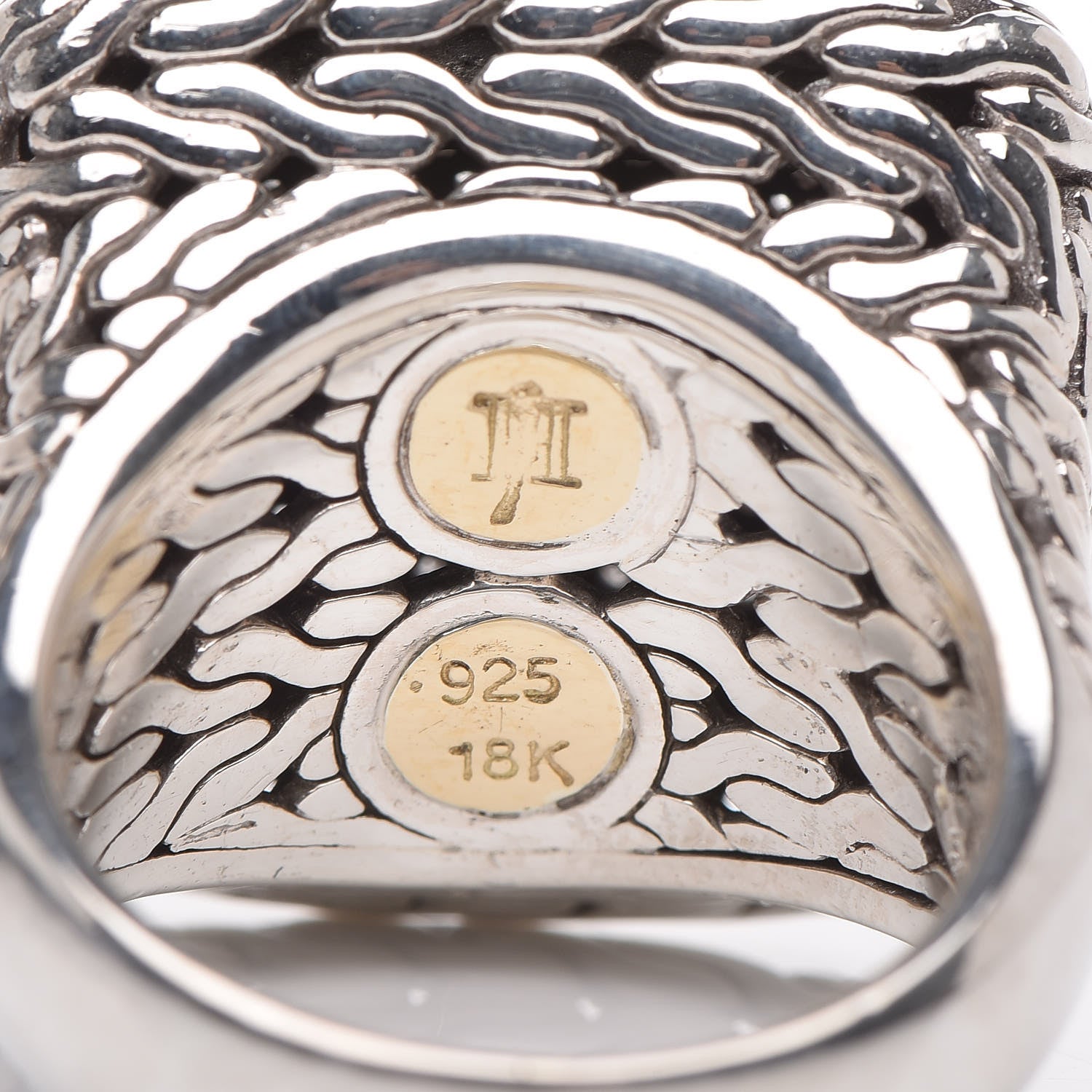 John Hardy Sterling Silver 18K Yellow Gold Diamond Classic Chain Square Ring 8 57 5 of 5