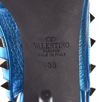 Valentino Garavani Metallic Pebbled Calfskin Rockstud Ankle Strap Pumps 38 Light Blue 7 of 10