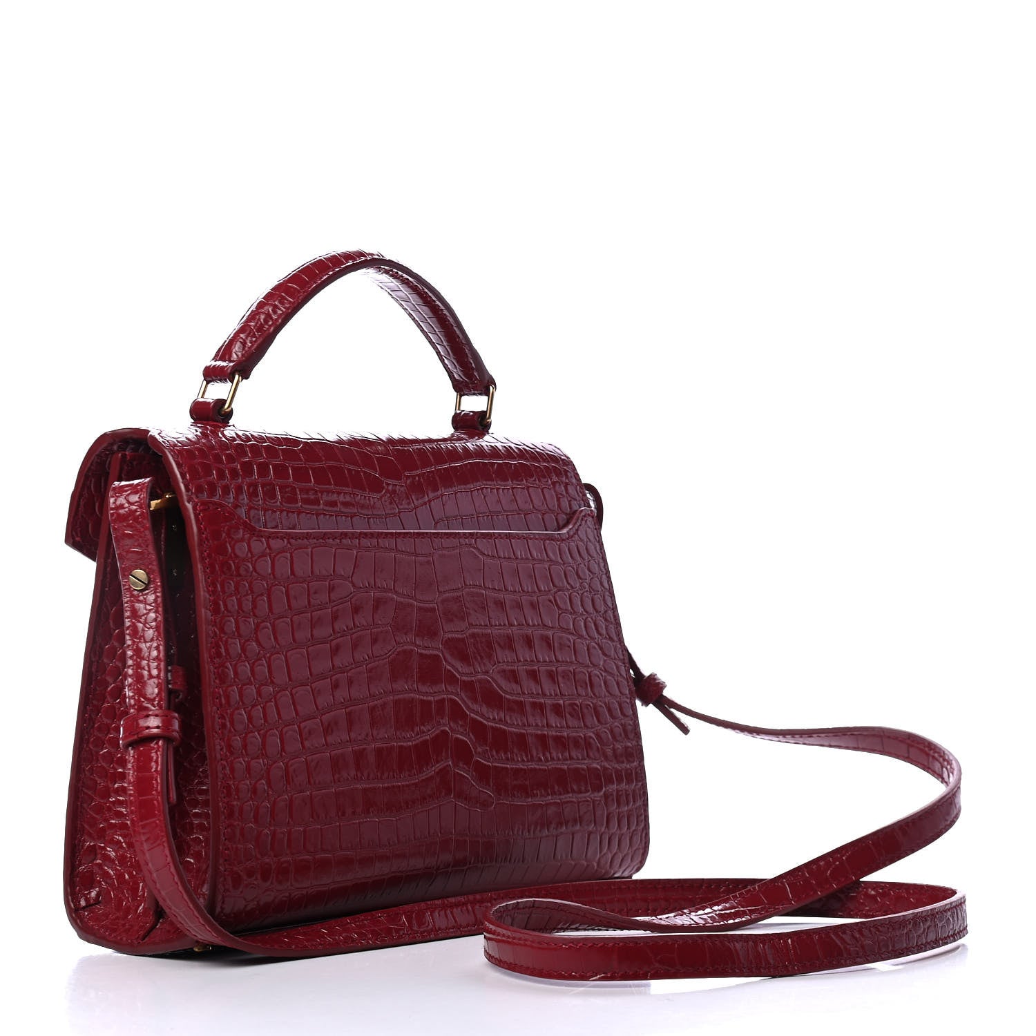 Saint Laurent Calfskin Crocodile Embossed Mini Classic Monogram Cassandra Top Handle Red 2 of 4