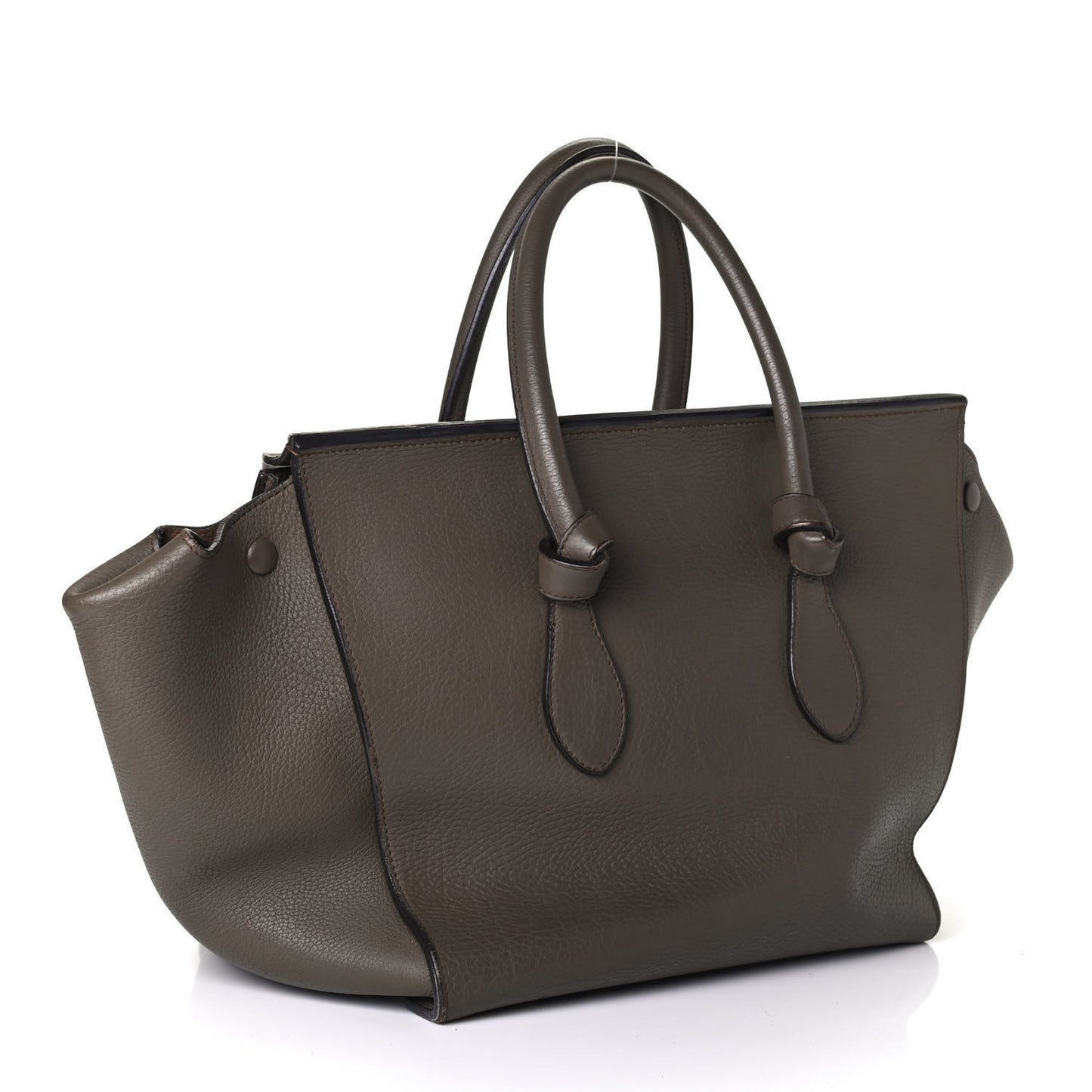 Crisped Calfskin Small Tie Knot Tote Dark Khaki