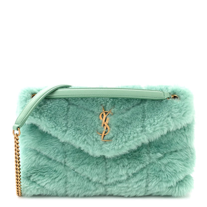 Saint Laurent Merino Shearling Lambskin Quilted Small Loulou Puffer Monogram Chain Satchel Iced Mint 1 of 10