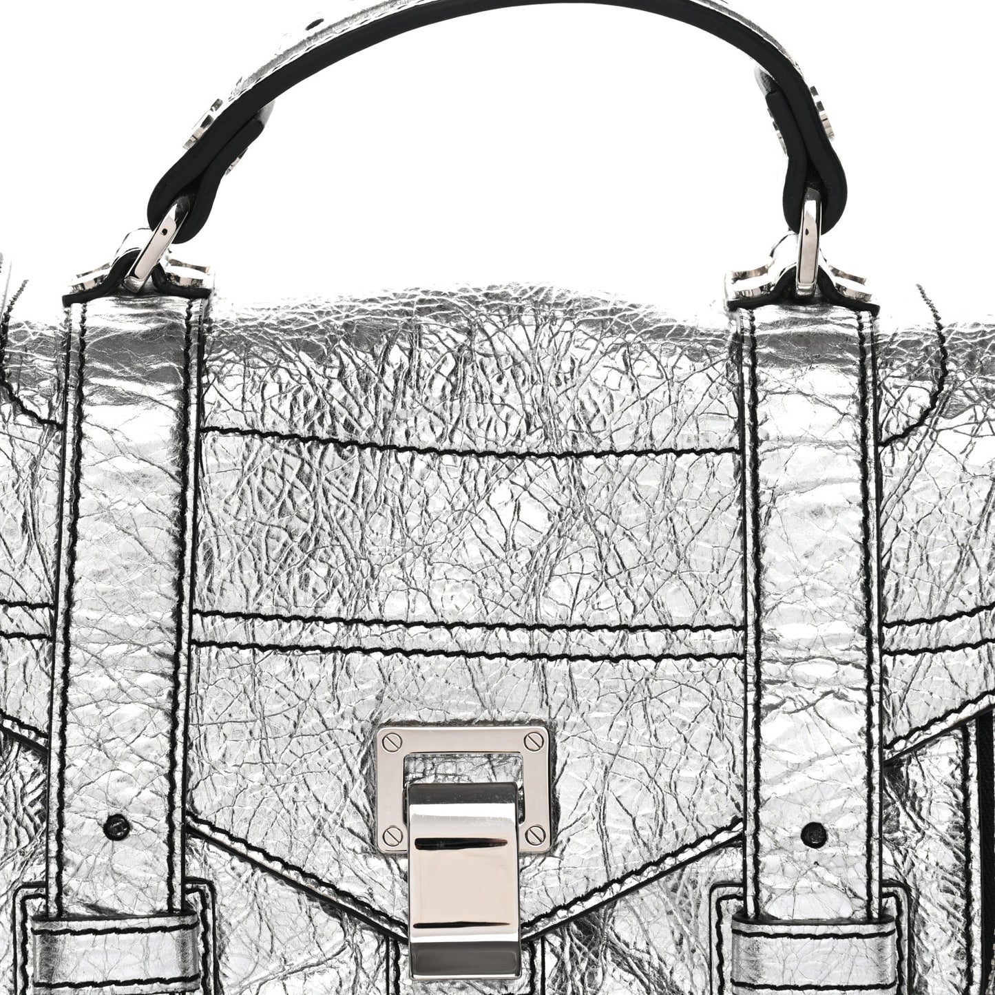Metallic Paper Lambskin Medium PS1 Plus Zip Satchel Gun Metal