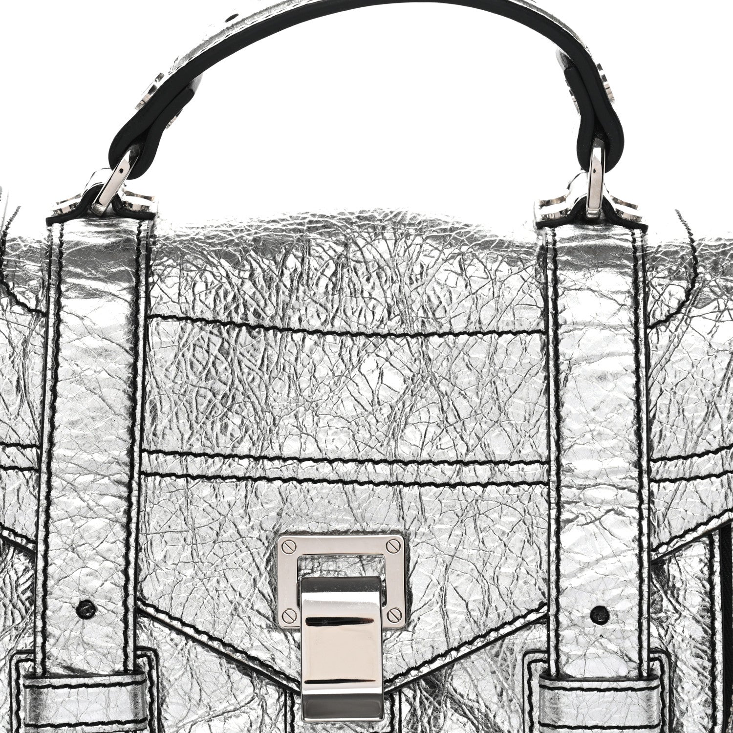 Proenza Schouler Metallic Paper Lambskin Medium PS1 Plus Zip Satchel Gun Metal 7 of 12