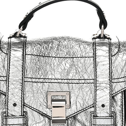 Proenza Schouler Metallic Paper Lambskin Medium PS1 Plus Zip Satchel Gun Metal 7 of 12