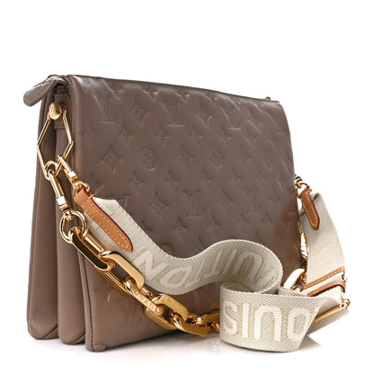 Louis Vuitton Lambskin Embossed Monogram Coussin MM Taupe 3 of 9