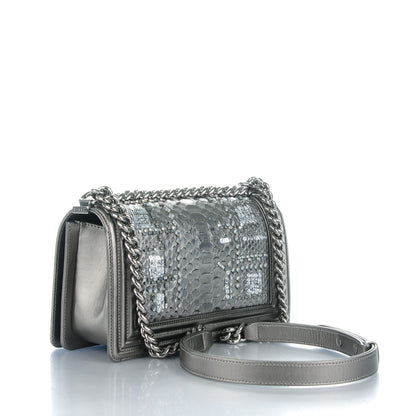 Chanel Metallic Lambskin Embroidered Python Medium Boy Flap Silver 3 of 8