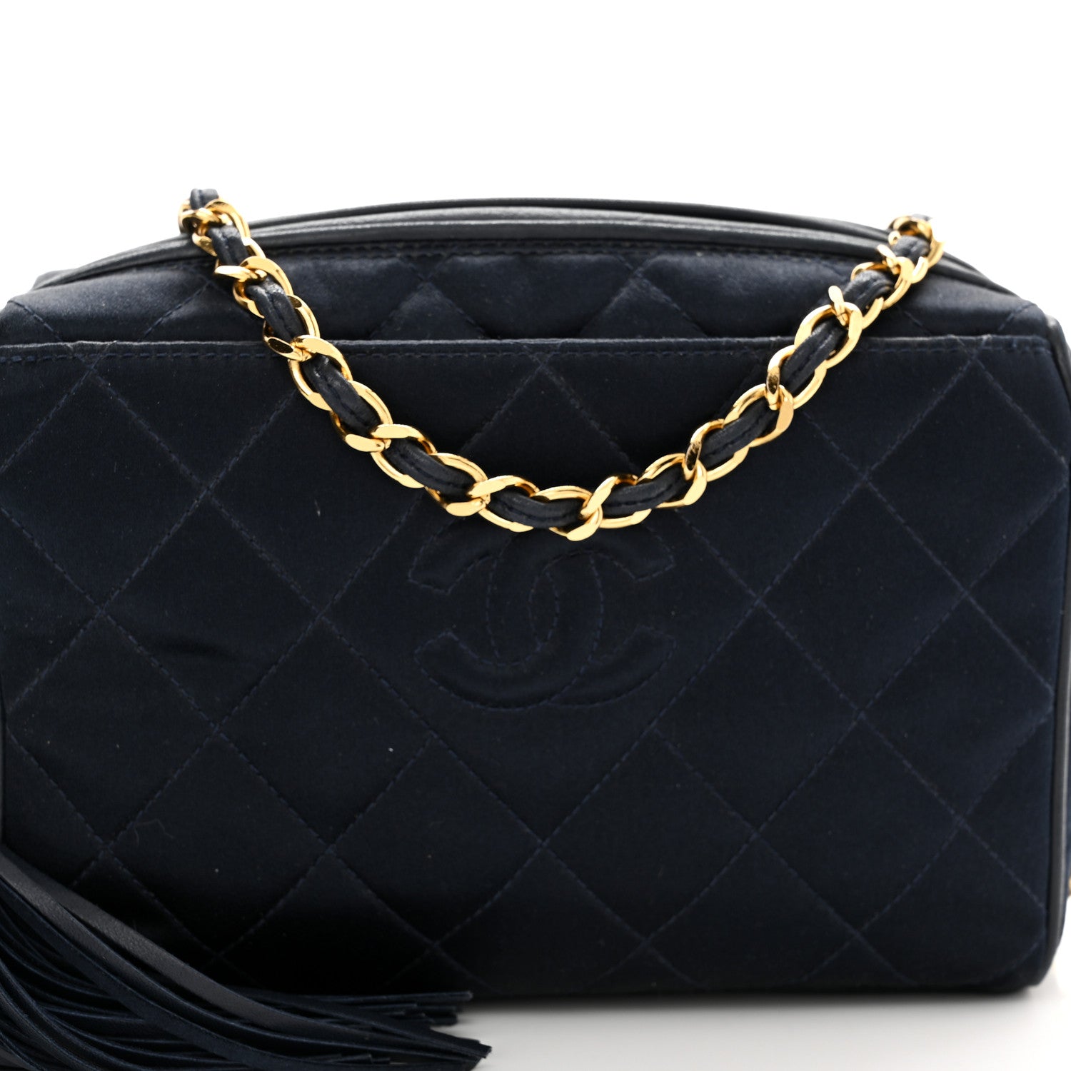 Chanel Satin Diamond Quilted Tassel CC Camera Case Black 9 of 11