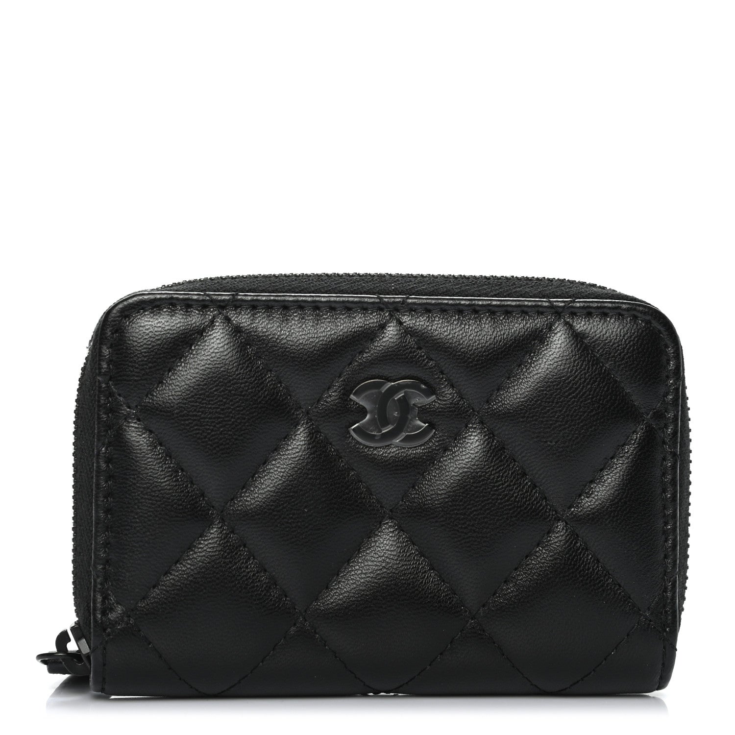 Chanel Lambskin Quilted Zip Coin Purse So Black 1 of 7