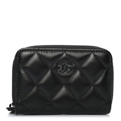 Chanel Lambskin Quilted Zip Coin Purse So Black 1 of 7