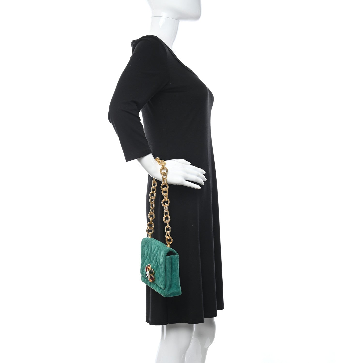 Chanel Suede Gripoix Quilted Flap Green 2 of 12