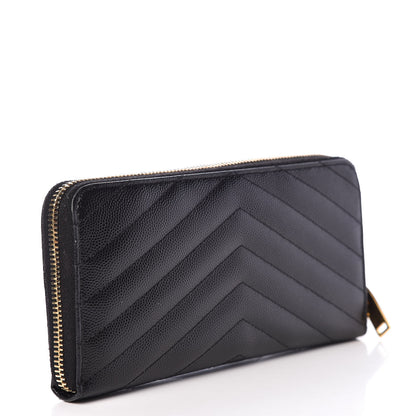 Saint Laurent Grain De Poudre Matelasse Chevron Monogram Zip Around Wallet Black 3 of 11