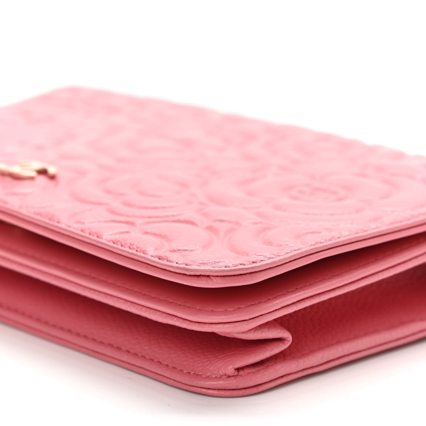 Caviar Camellia Embossed Wallet On Chain WOC Pink
