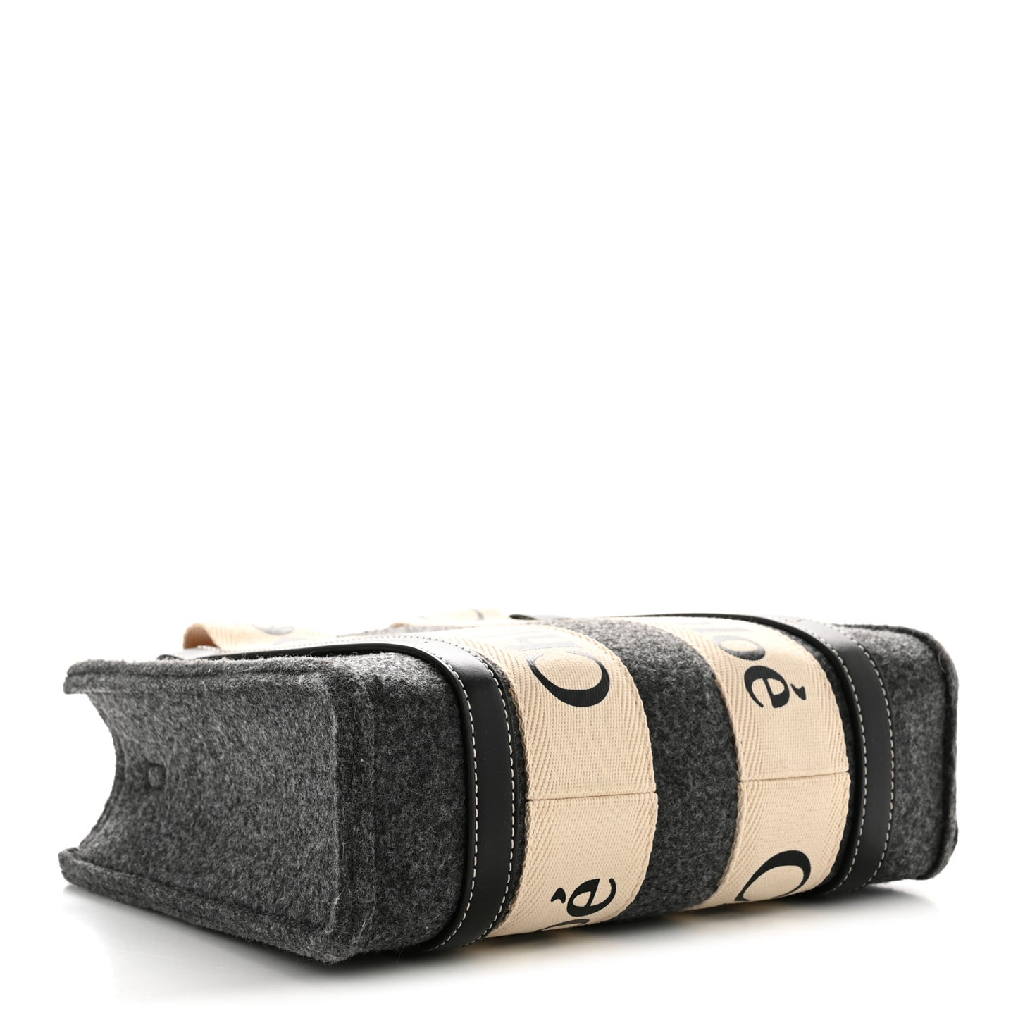 Felt Calfskin Small Woody Ribbon Tote With Strap Cashmere Grey