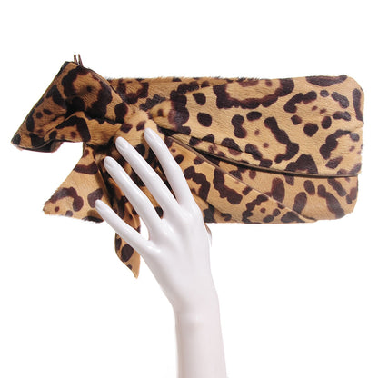 Valentino Garavani Calf Hair Leopard Print Bow Clutch 2 of 6