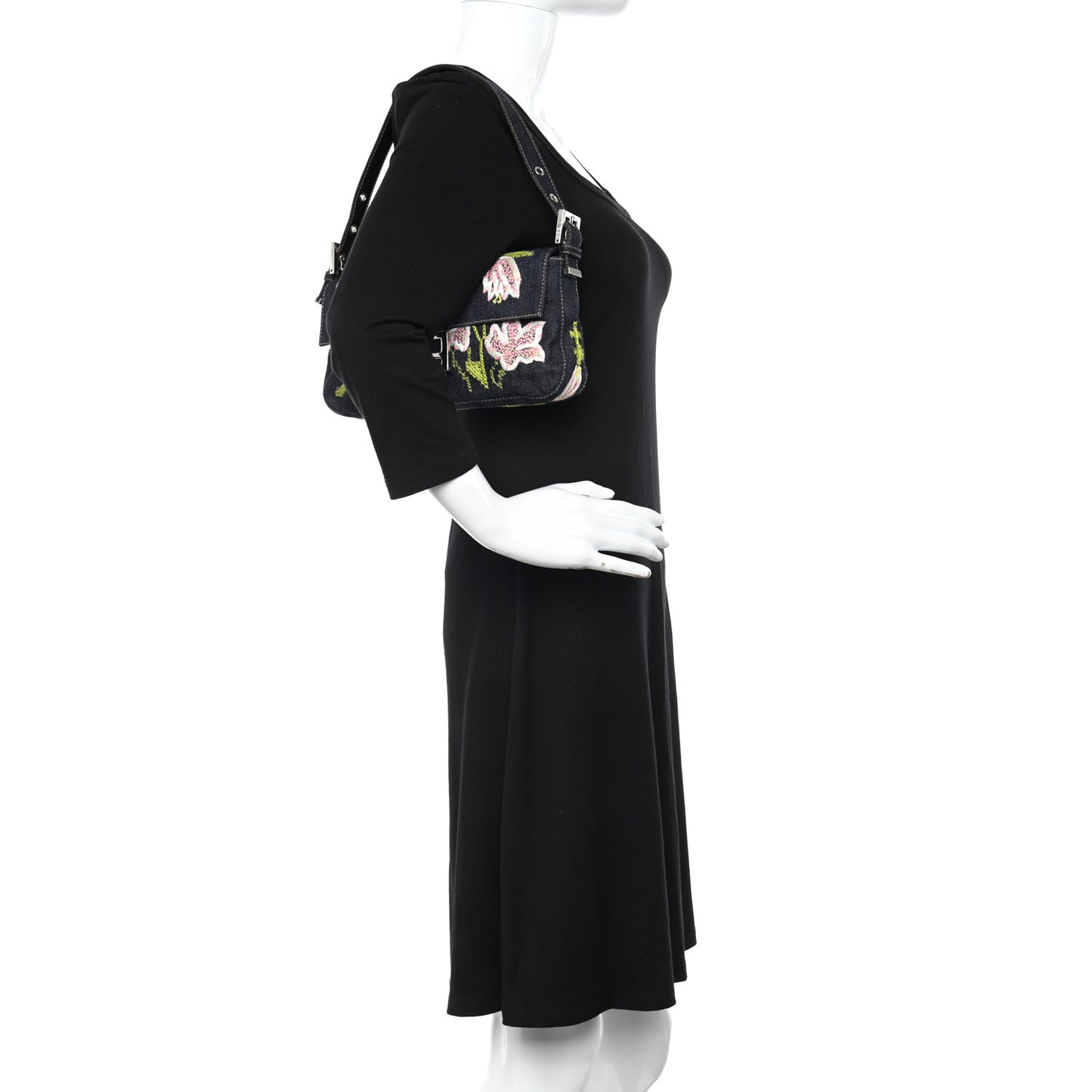 Denim Embroidered Baguette Blue Multicolor