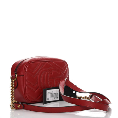 Gucci Calfskin Matelasse Mini GG Marmont Chain Shoulder Bag Hibiscus Red 3 of 7