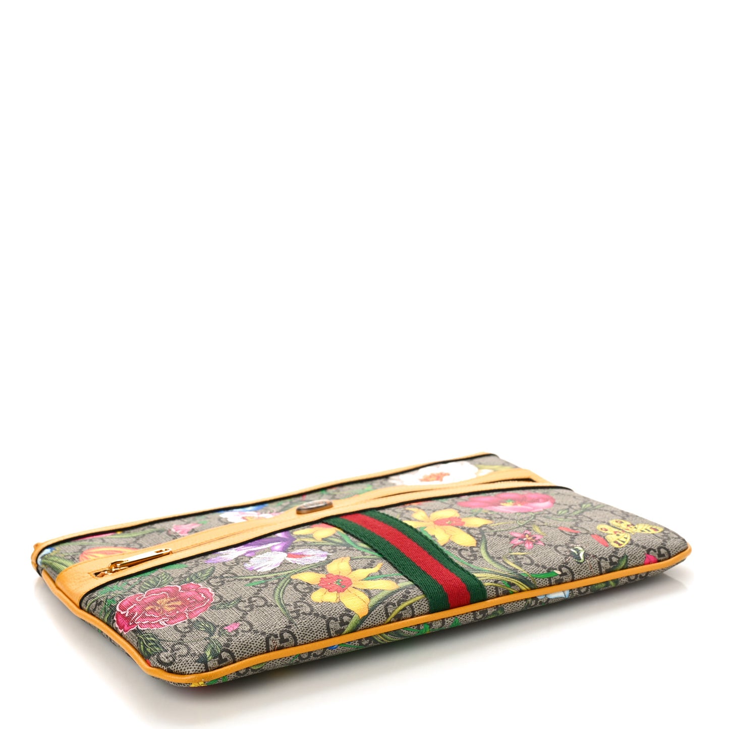 GG Supreme Monogram Flora Large Ophidia Pouch Clutch Beige Multicolor Crop