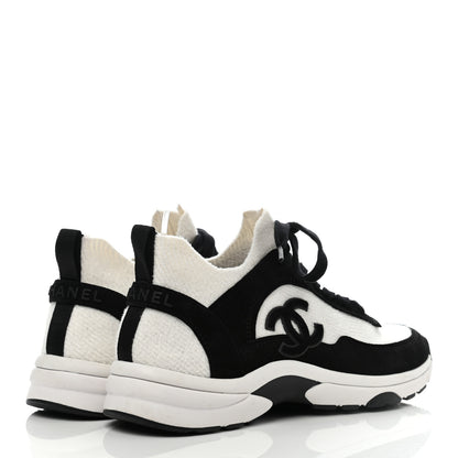 Chanel Fabric Suede Calfskin CC Sneakers 37.5 White Black 4 of 7