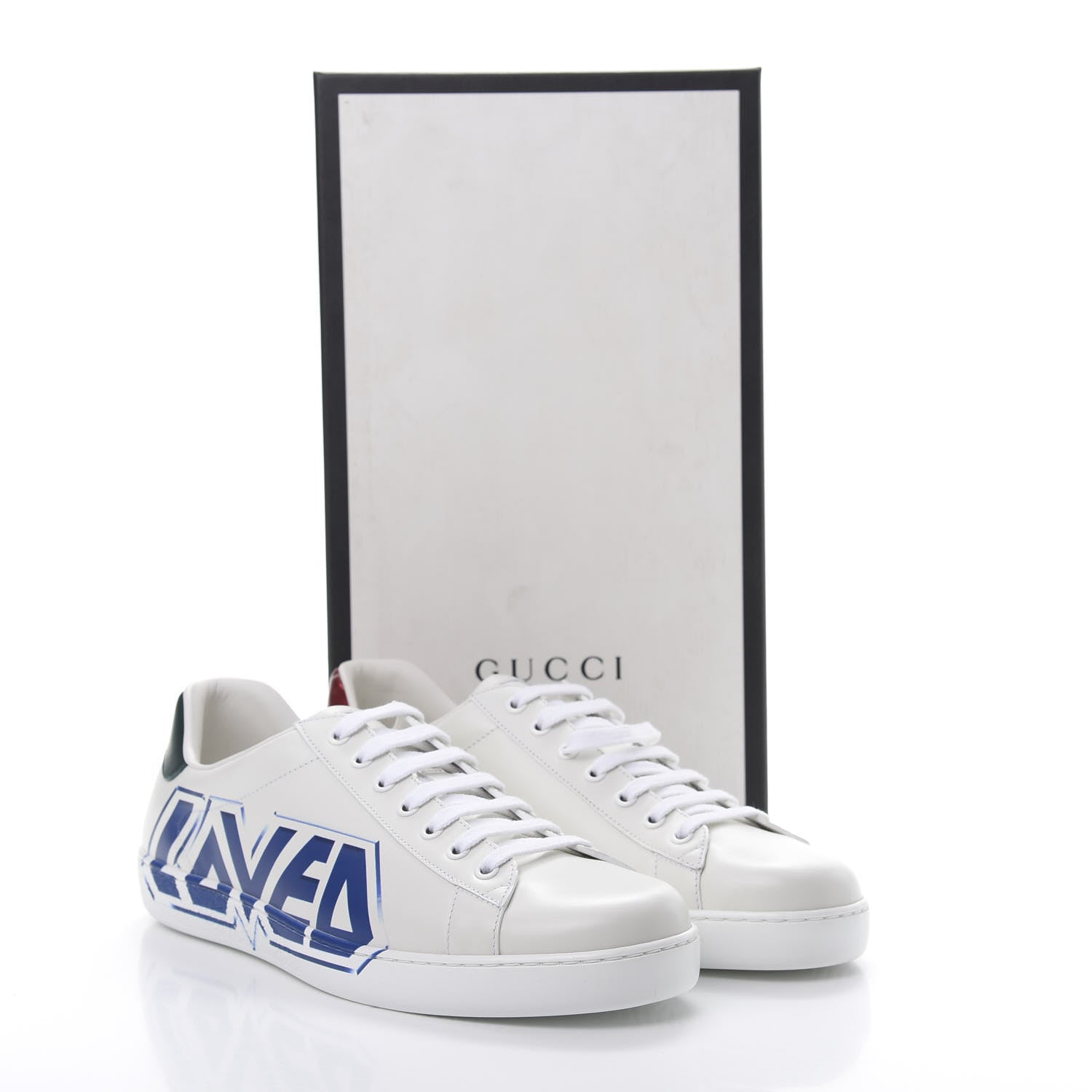 Gucci Calfskin Nappa LOVED Print Mens Ace Sneakers 10 White Red Flame Green 8 of 8