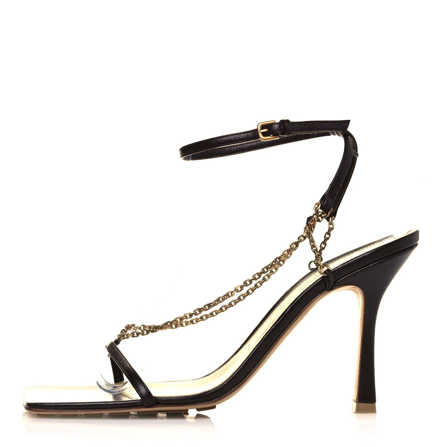 Bottega Veneta Lambskin Stretch Chain Strap 90mm Sandals 40 Ebony 1 of 6