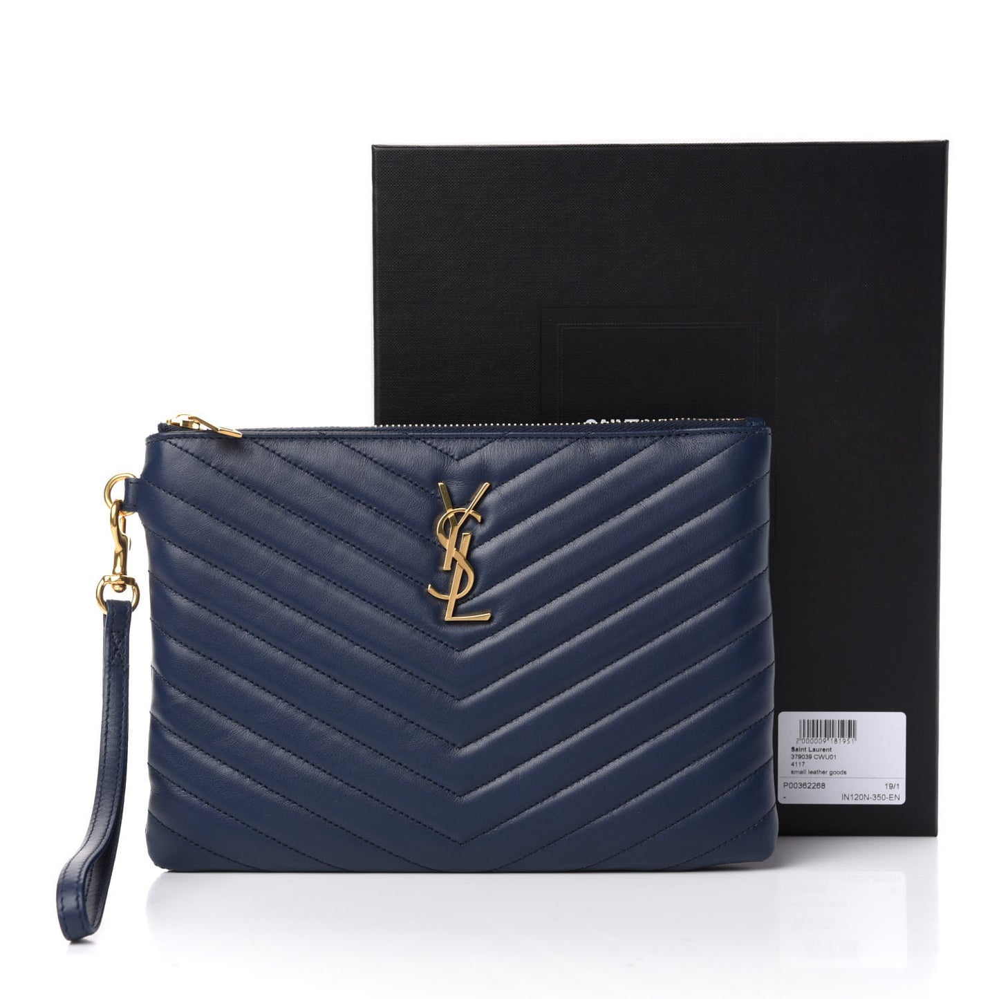 Calfskin Matelasse Chevron Monogram A5 Wristlet Deep Marine