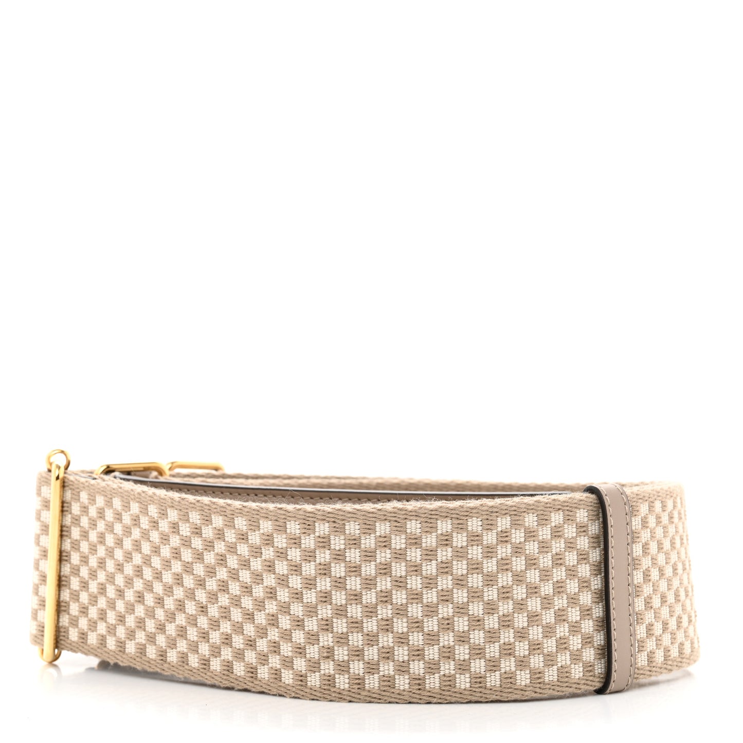 Ribbon Vitello King Logo Embossed Gingham Woven Adjustable Strap You Beige
