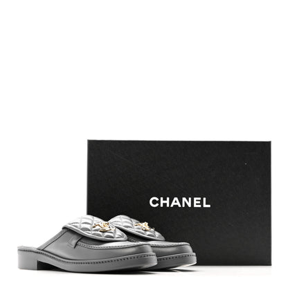 Chanel Lambskin Quilted CC Turnlock Mules 37.5 Grey 13 of 13