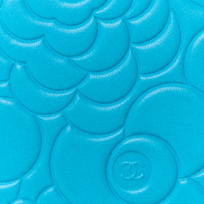 Chanel Lambskin Camellia Embossed Large Gusset Zip Around Wallet Turquoise 9 of 12