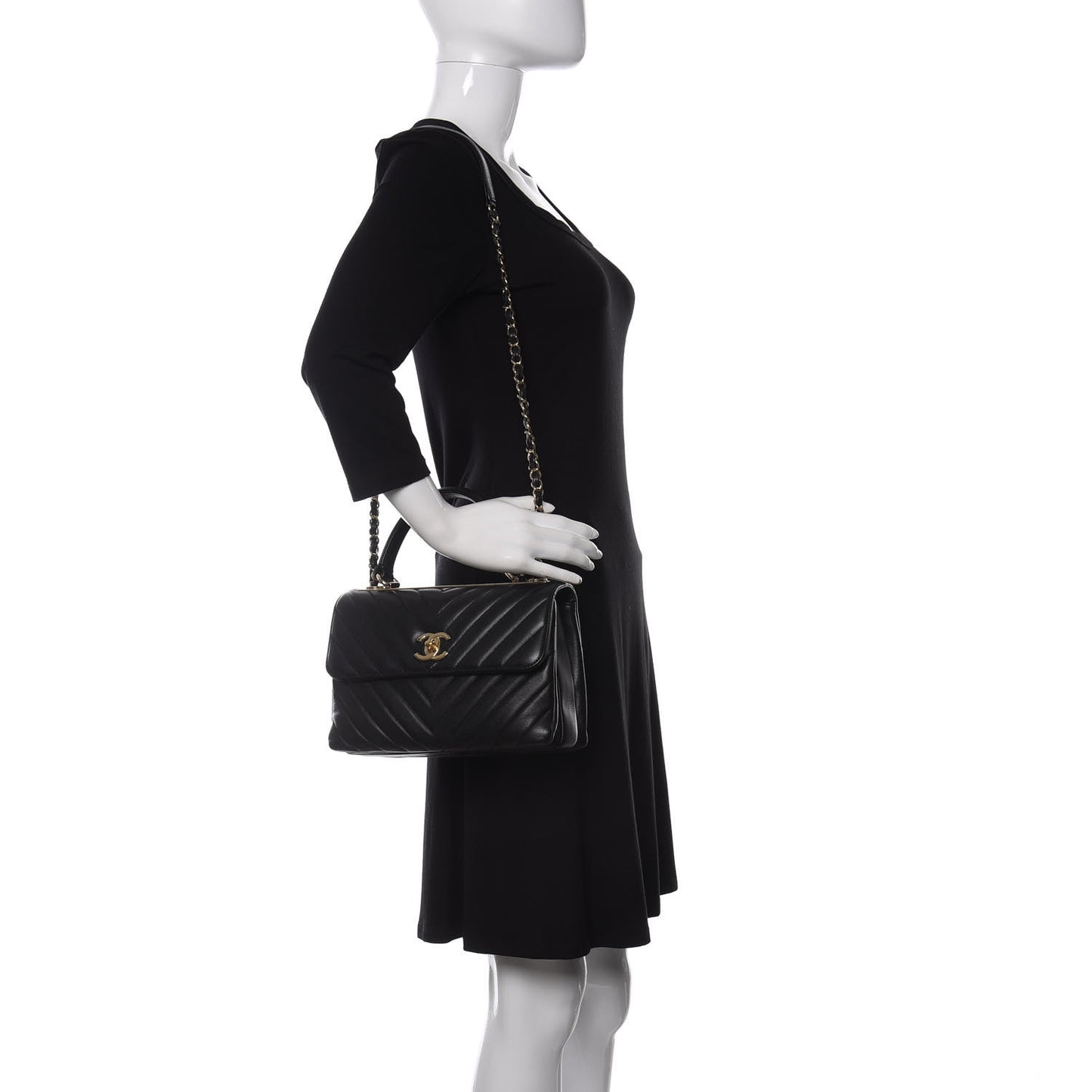 Lambskin Chevron Quilted Small Trendy CC Dual Handle Flap Bag Black