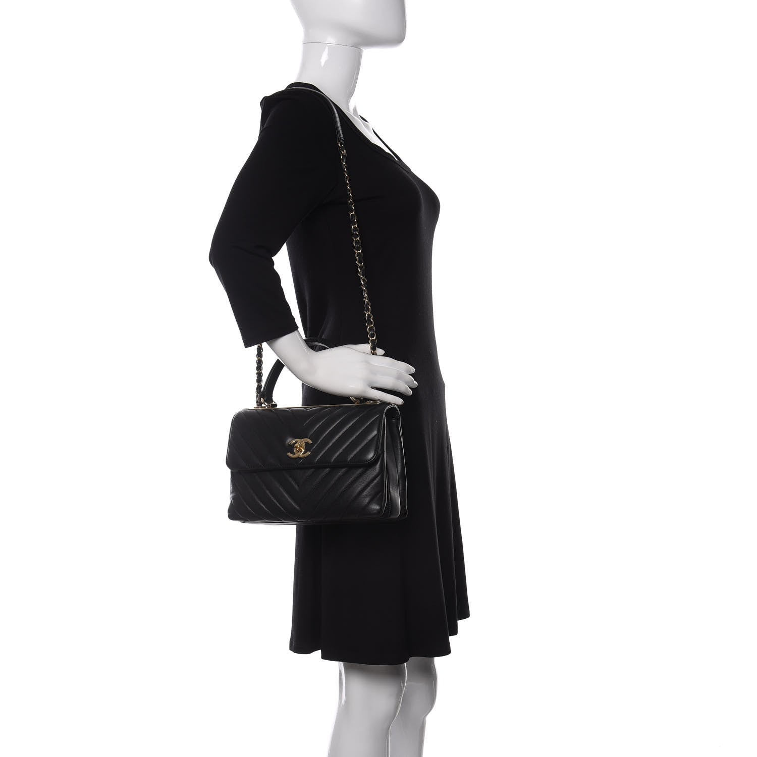Chanel Lambskin Chevron Quilted Small Trendy CC Dual Handle Flap Bag Black 2 of 12
