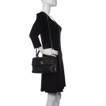 Chanel Lambskin Chevron Quilted Small Trendy CC Dual Handle Flap Bag Black 2 of 12