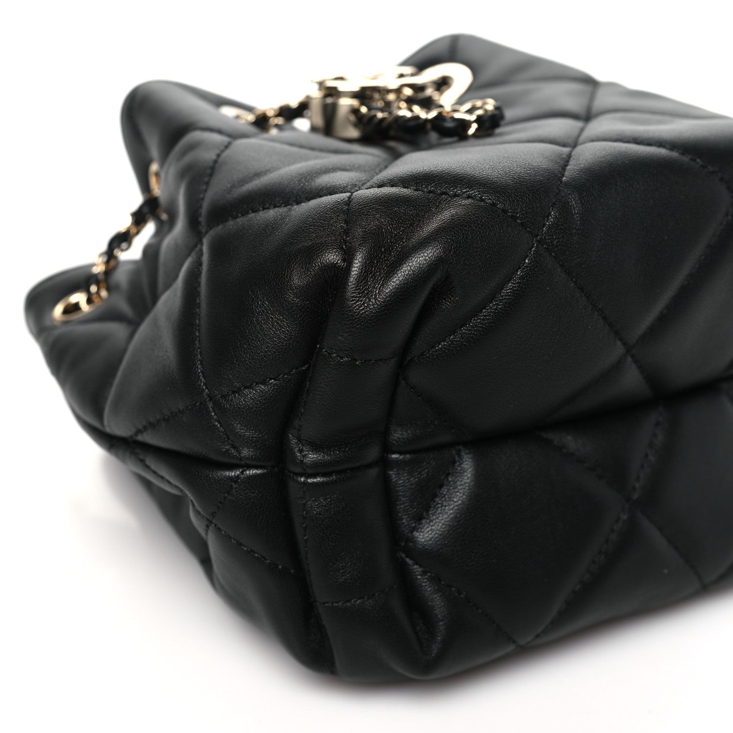 Chanel Lambskin Quilted CC Dweller Drawstring Bucket Bag Black 9 of 10