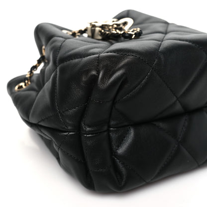 Chanel Lambskin Quilted CC Dweller Drawstring Bucket Bag Black 9 of 10