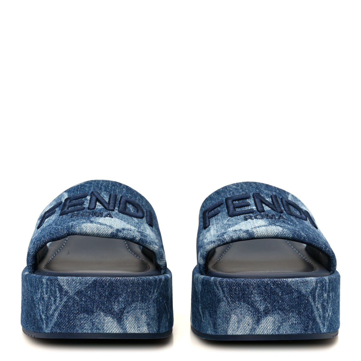 Fendi Denim Sea Garden Logo Sunshine Flatform Slide Sandals 40 Blue Medium Dark Blue 3 of 11