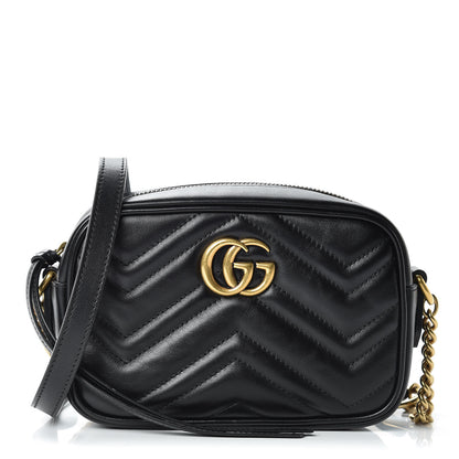 Gucci Calfskin Matelasse Mini GG Marmont Chain Shoulder Bag Black 1 of 10