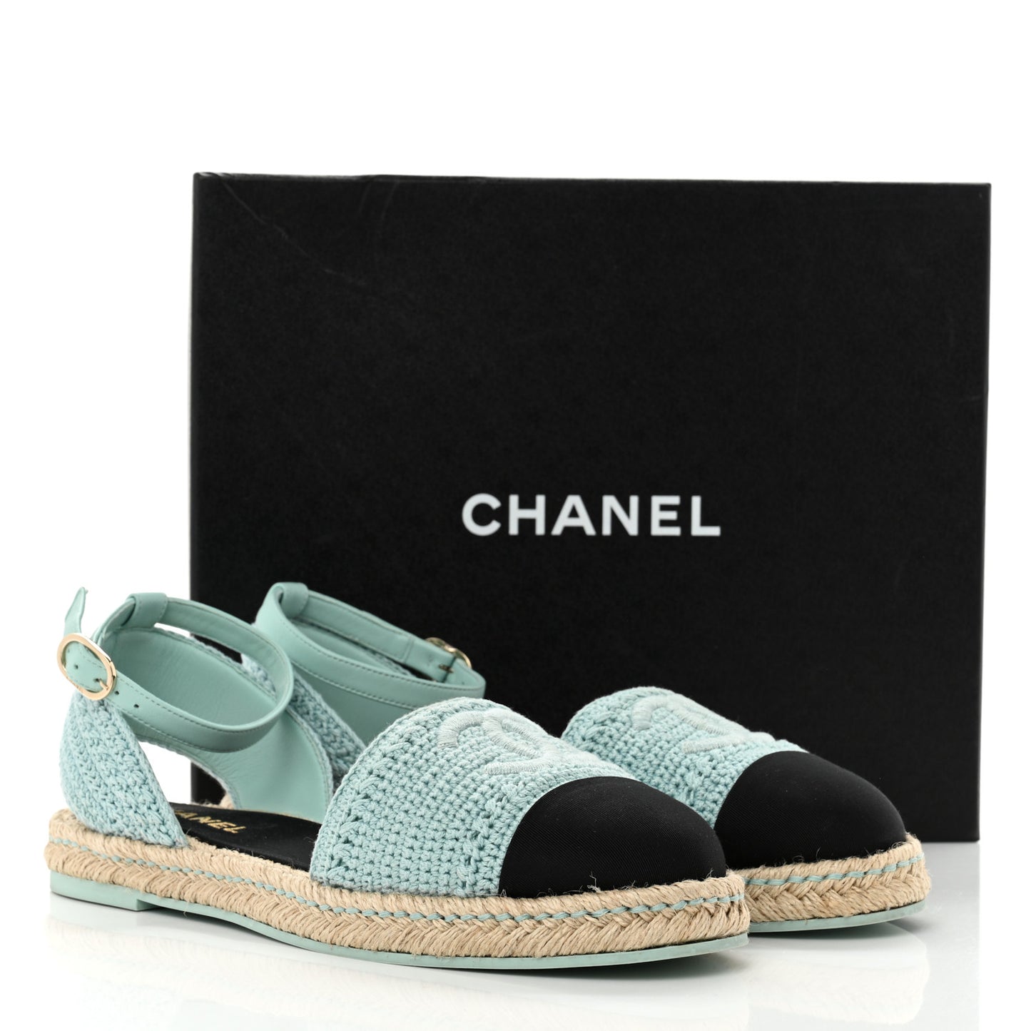 Embroidery Grosgrain CC Espadrilles 41 Light Blue Black