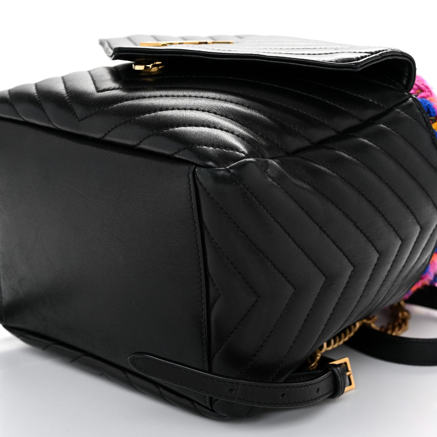 Saint Laurent Tweed Lambskin Matelasse Monogram Joe Backpack Black Rosso Multicolor 9 of 10