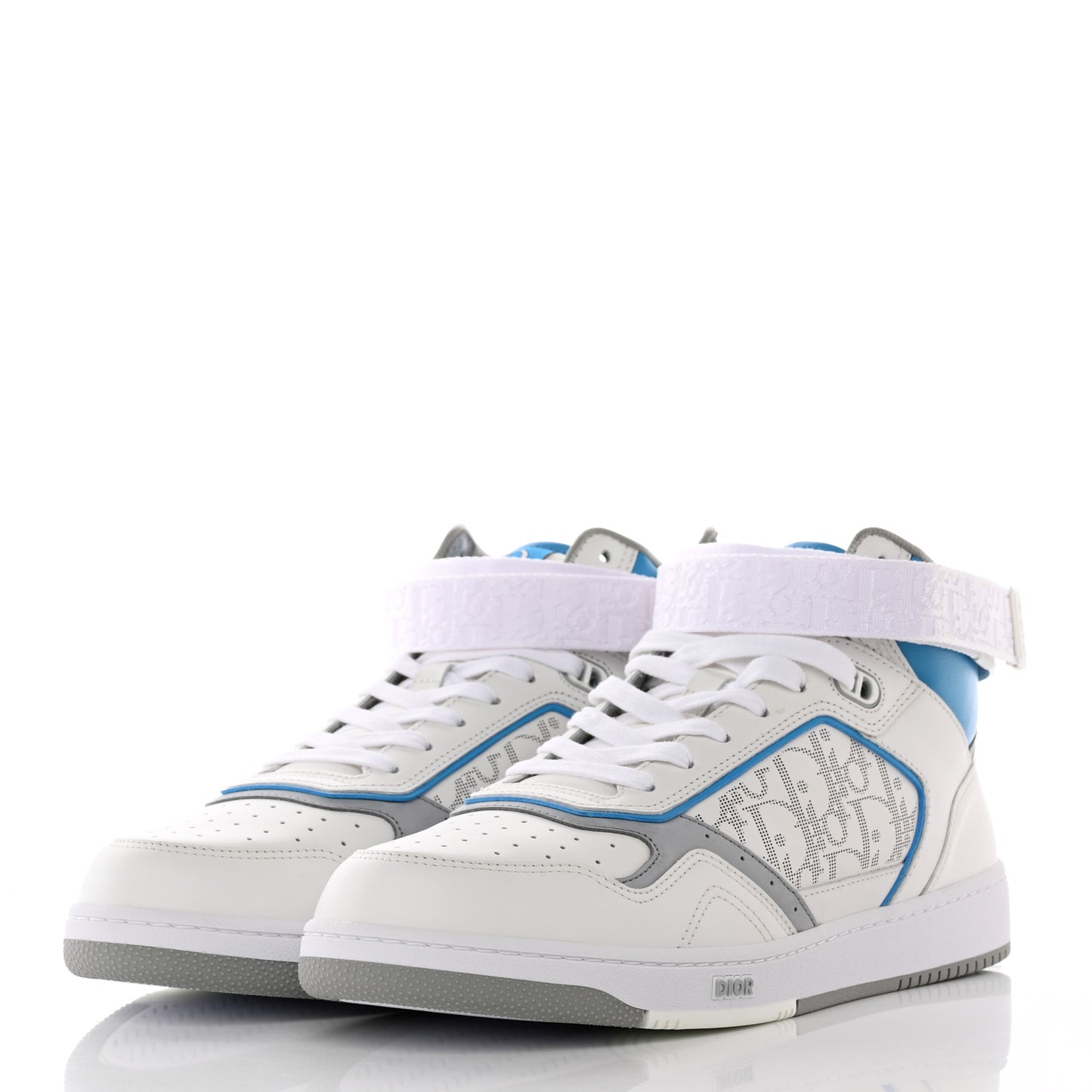 Smooth Calfskin Oblique Galaxy Perforated Mens B27 Mid Top Sneakers 45 Beige Blue