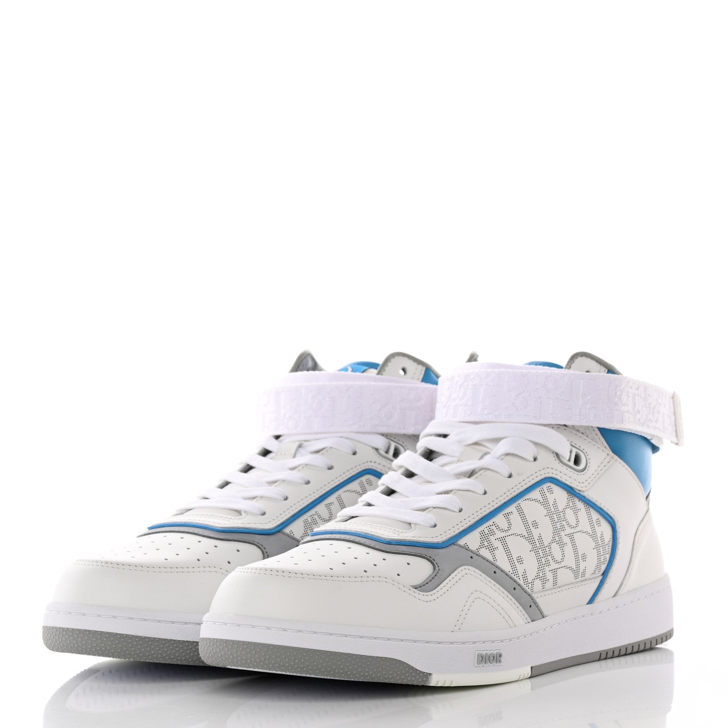 Christian Dior Smooth Calfskin Oblique Galaxy Perforated Mens B27 Mid Top Sneakers 45 Beige Blue 3 of 17