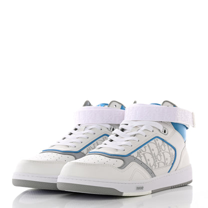 Christian Dior Smooth Calfskin Oblique Galaxy Perforated Mens B27 Mid Top Sneakers 45 Beige Blue 3 of 17