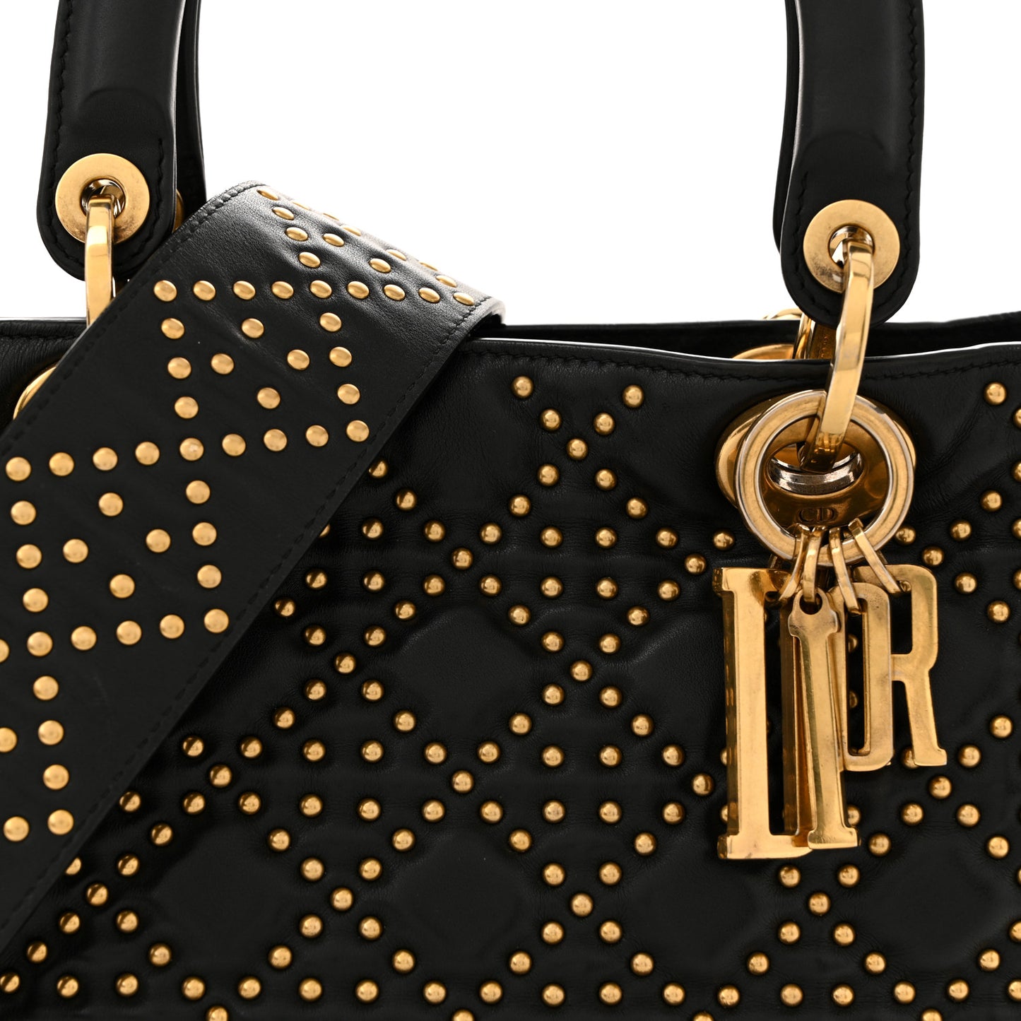 Calfskin Cannage Studded Medium Supple Lady Dior Black