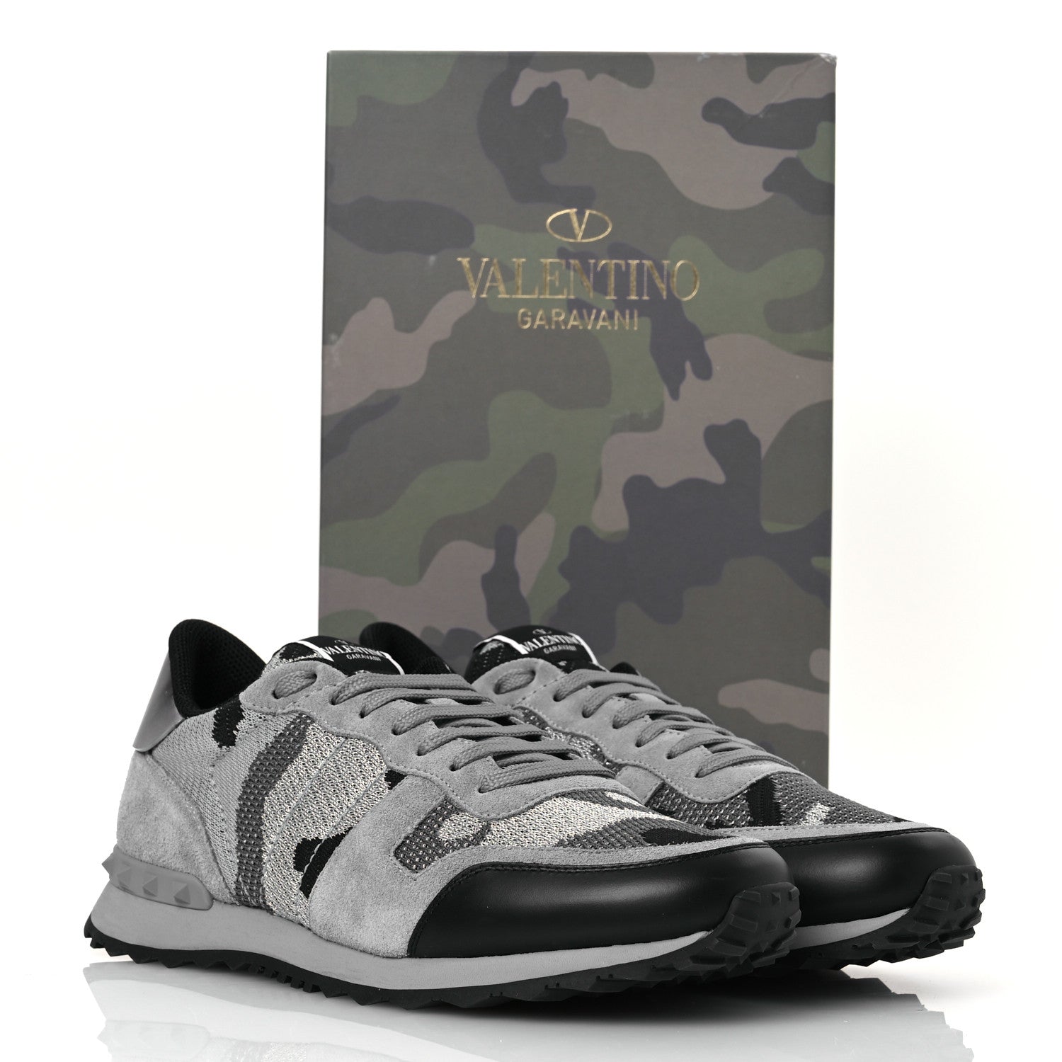 Valentino Garavani Mesh Suede Camouflage Mens Rockrunner Sneakers 43 Grey 11 of 11