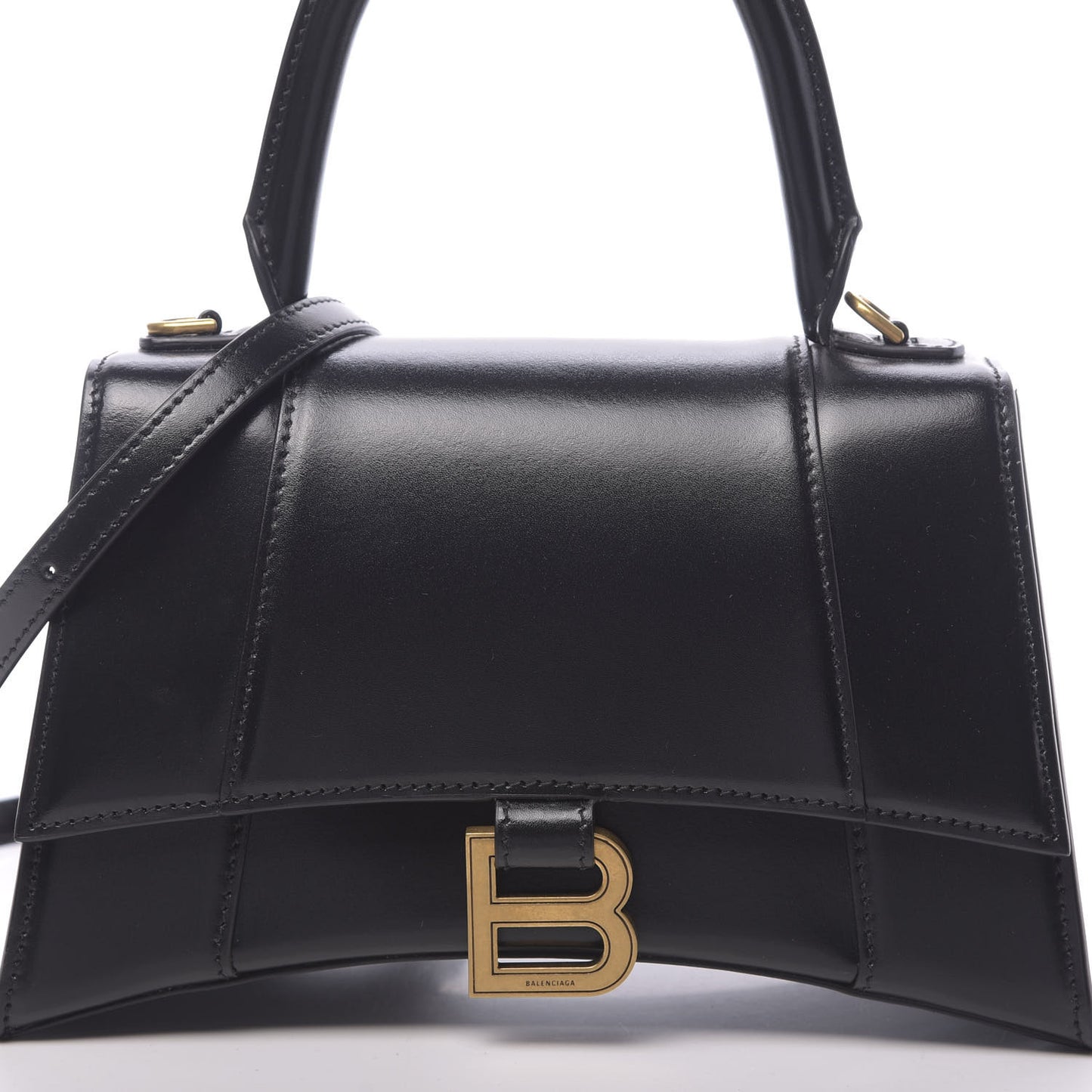 Shiny Box Calfskin Small Hourglass Top Handle Bag Black