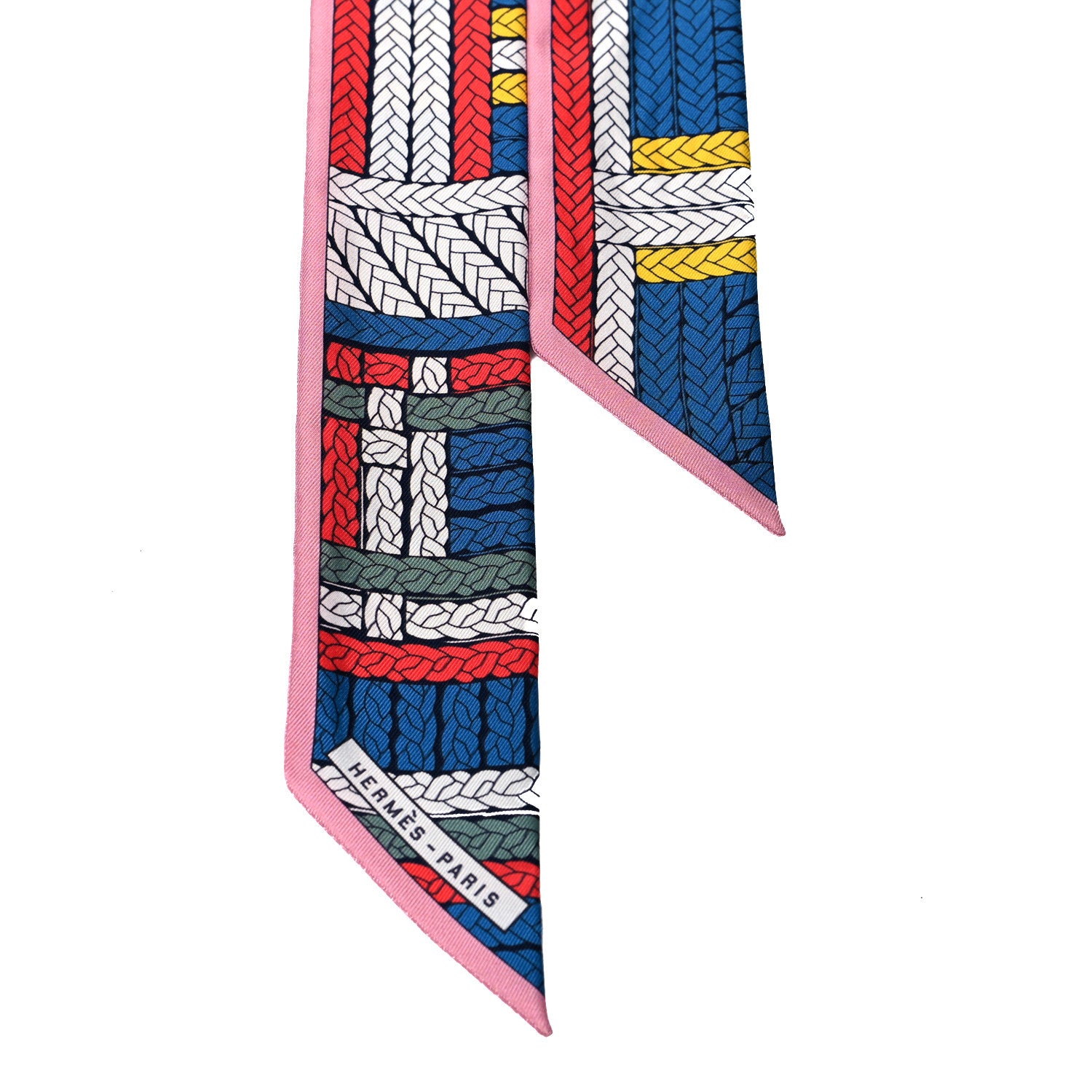 Hermes Silk Tresses H Twilly Bleu Cobalt Rose Vert 2 of 4