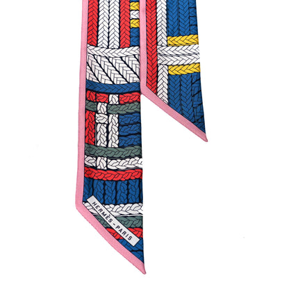 Hermes Silk Tresses H Twilly Bleu Cobalt Rose Vert 2 of 4