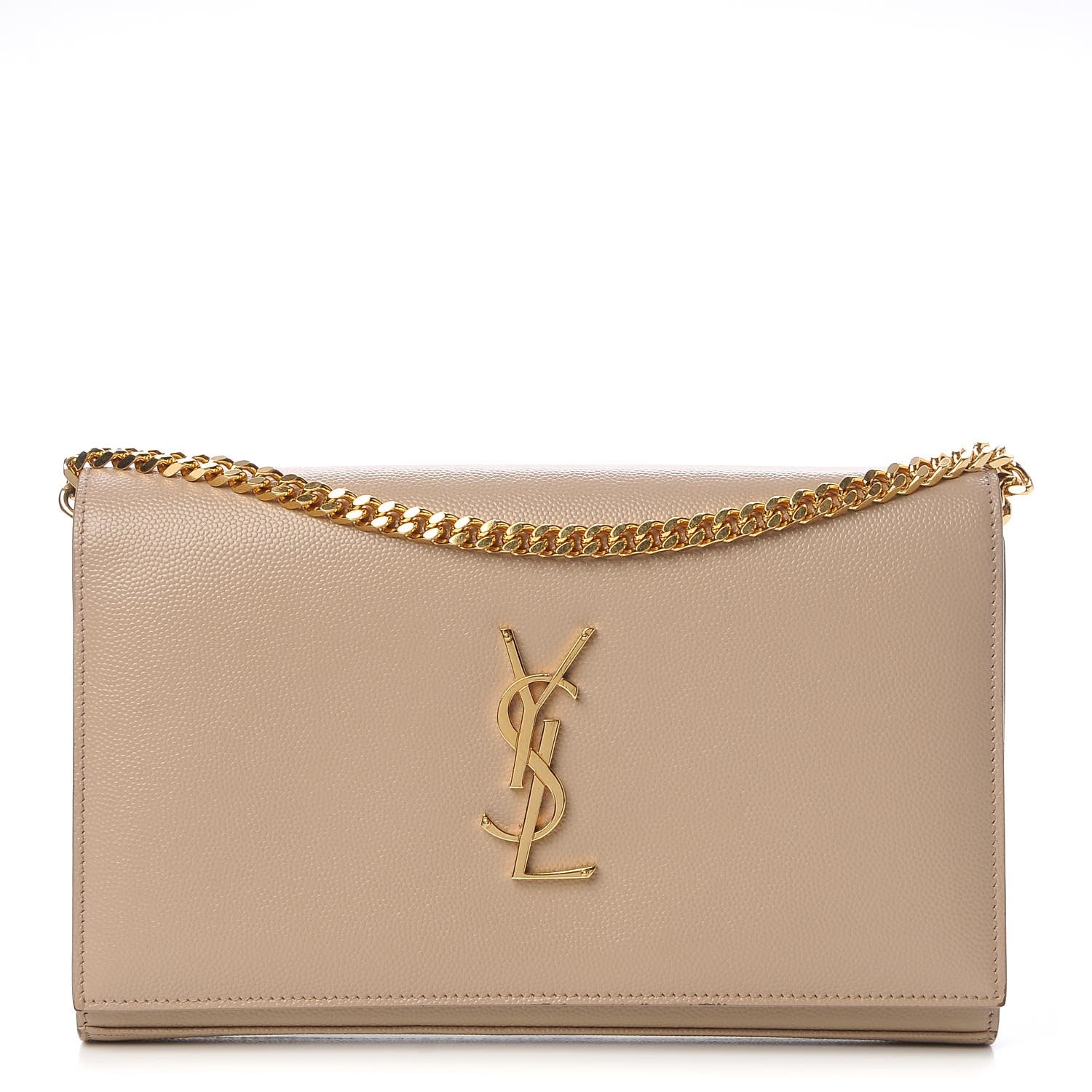 Saint Laurent Grain De Poudre Monogram Chain Wallet Dark Beige 1 of 10