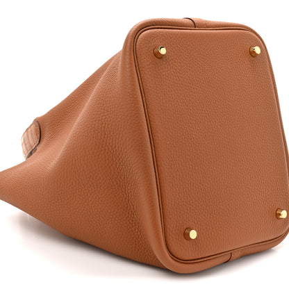 Hermes Taurillon Clemence Matte Alligator Picotin Lock Touch 22 MM Gold 9 of 9
